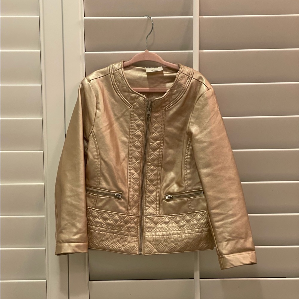 Gold pleather zip up jacket. Little girl size 4T.
